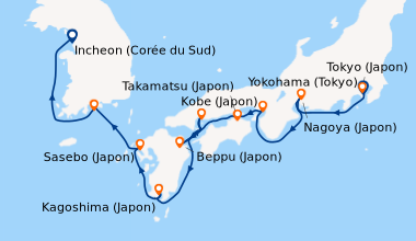 Itinéraire de la croisière Yokohama (Tokyo), Tokyo (Japon), Nagoya (Japo...