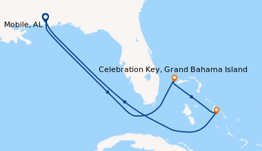 Itinéraire de la croisière Mobile, AL, En mer, Celebration Key, Grand Ba...