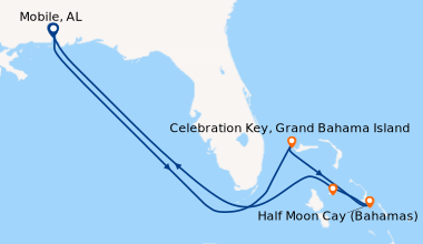 Itinéraire de la croisière Mobile, AL, En mer, En mer, Celebration Key, ...