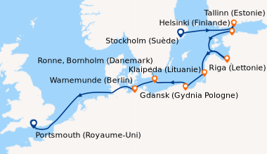 Itinéraire de la croisière Stockholm (Suède), Helsinki (Finlande), Talli...