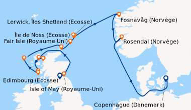 Itinéraire de la croisière Edimbourg (Ecosse) , Isle of May (Royaume-Uni...