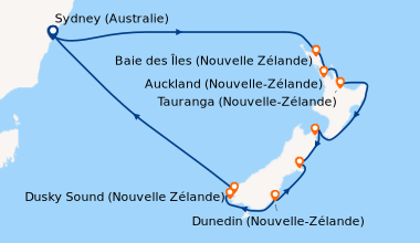 Itinéraire de la croisière Sydney (Australie), En mer, En mer, Baie des ...