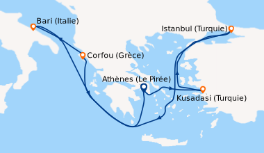 Itinéraire de la croisière Athènes (Le Pirée), Izmir (Turquie), Istanbul...