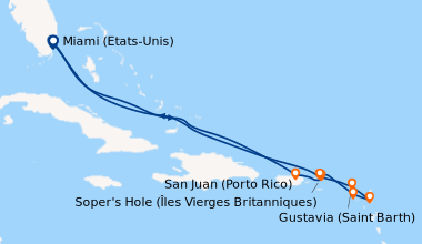 Itinéraire de la croisière Miami (Etats-Unis), En mer, En mer, Antigua, ...