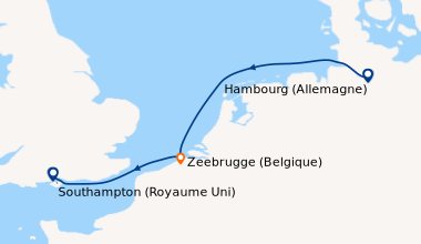 Itinéraire de la croisière Hambourg (Allemagne), En mer, Zeebrugge (Belg...