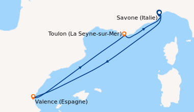 Itinéraire de la croisière Italie, Espagne, France