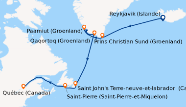 Itinéraire de la croisière Reykjavik (Islande), En mer, Prins Christian ...