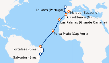 Itinéraire de la croisière Cap sur les Merveilles de l’Atlantique
