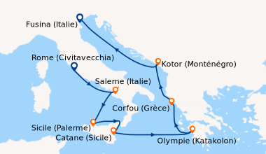 Itinéraire de la croisière Rome (Civitavecchia), Salerne (Italie), Sicil...