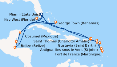 Itinéraire de la croisière Miami (Etats-Unis), En mer, En mer, Saint Tho...