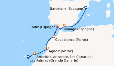Itinéraire de la croisière Las Palmas (Grande Canarie), Arrecife (Lanzar...