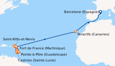 Itinéraire de la croisière Fort de France (Martinique), Pointe-à-Pitre (...