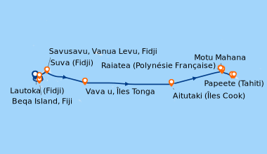 Itinéraire de la croisière Archipels et cultures ancestrales du Pacifique Sud