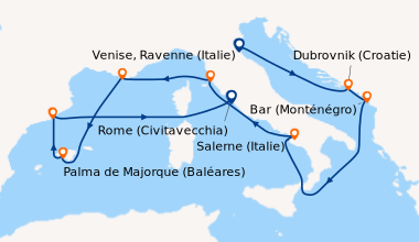 Itinéraire de la croisière Venise, Ravenne (Italie), Dubrovnik (Croatie)...