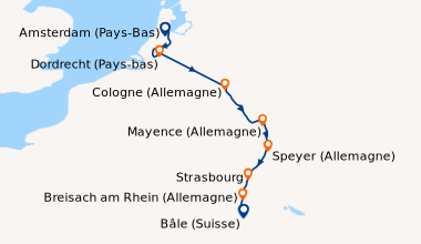 Itinéraire de la croisière Amsterdam (Pays-Bas), Cologne (Allemagne), En...
