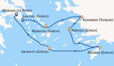 Itinéraire de la croisière Plus belles couleurs de la mer Égée