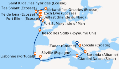 Itinéraire de la croisière En mer, Zadar (Croatie), Saranda (Albanie), G...