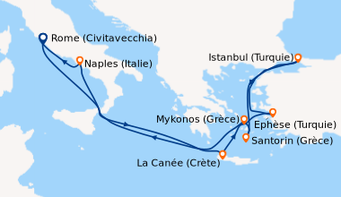 Itinéraire de la croisière Rome (Civitavecchia), En mer, La Canée (Crète...