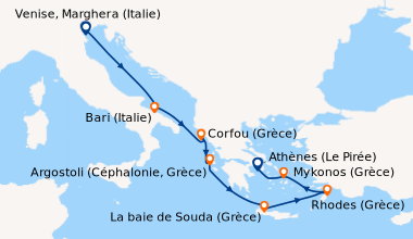 Itinéraire de la croisière LE MEILLEUR DES ÎLES GRECQUES EN UN SEUL VOYAGE