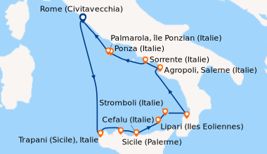Itinéraire de la croisière Rome (Civitavecchia), En mer, Trapani (Sicile...