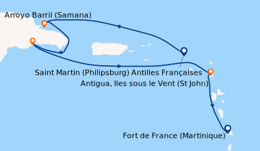 Itinéraire de la croisière Antilles