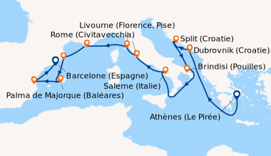 Itinéraire de la croisière Athènes (Le Pirée), En mer, Dubrovnik (Croati...