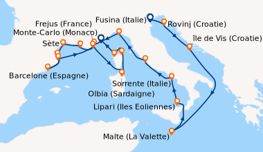 Itinéraire de la croisière Fusina (Italie), Rovinj (Croatie), île de Vis...
