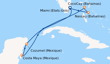 Itinéraire de la croisière Miami (Etats-Unis), Nassau (Bahamas), CocoCay...