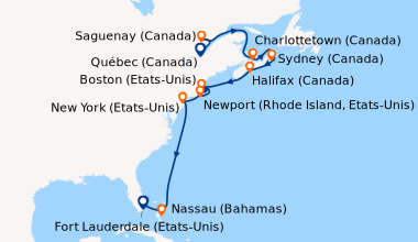 Itinéraire de la croisière Québec (Canada), Saguenay (Canada), En mer, C...