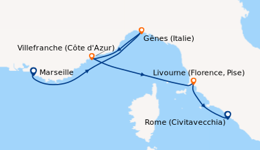 Itinéraire de la croisière Marseille, Gênes (Italie), Villefranche (Côte...