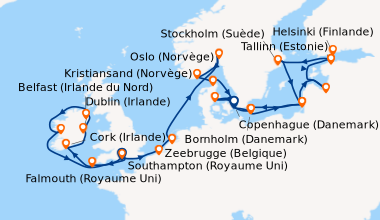 Itinéraire de la croisière Southampton (Royaume Uni) , Falmouth (Royaume...