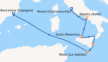 Itinéraire de la croisière Barcelone (Espagne), En mer, Malte (La Valett...