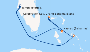 Itinéraire de la croisière Tampa (Floride), En mer, Celebration Key, Gra...