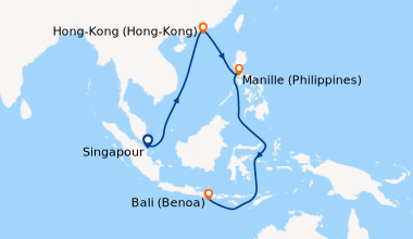 Itinéraire de la croisière Singapour, En mer, En mer, En mer, Hong-Kong ...