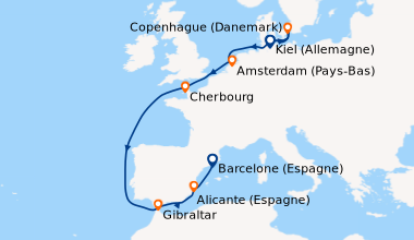 Itinéraire de la croisière Kiel (Allemagne), Copenhague (Danemark), En m...