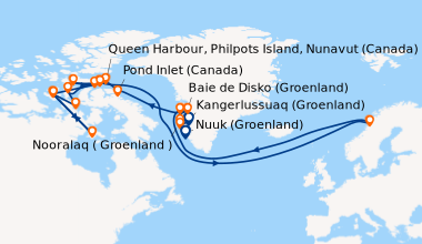 Itinéraire de la croisière Au cœur du passage du Nord-Ouest