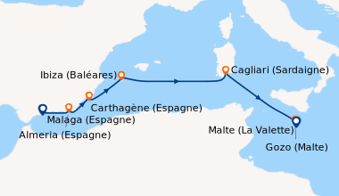 Itinéraire de la croisière Malaga (Espagne), Almeria (Espagne), Carthagè...