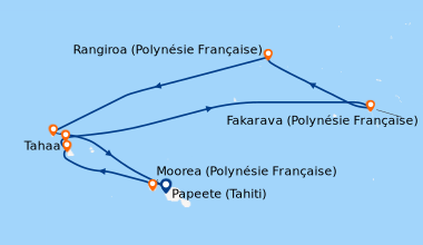 Itinéraire de la croisière Papeete (Tahiti), Moorea (Polynésie Française...