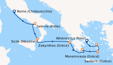 Itinéraire de la croisière Rome (Civitavecchia), Salerne (Italie), Sicil...