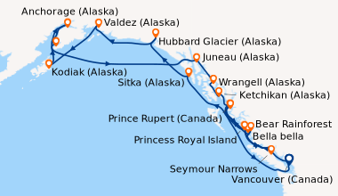 Itinéraire de la croisière Vancouver (Canada), Bella bella, Alaska Insid...