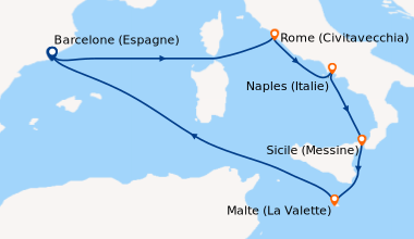 Itinéraire de la croisière Barcelone (Espagne), En mer, Rome (Civitavecc...