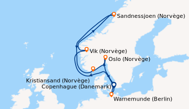 Itinéraire de la croisière Copenhague (Danemark), Warnemunde (Berlin), E...