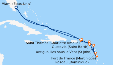 Itinéraire de la croisière Miami (Etats-Unis), En mer, En mer, Saint Tho...