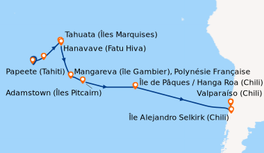 Itinéraire de la croisière Papeete (Tahiti), Moorea (Polynésie Française...