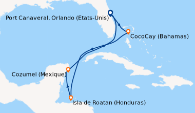 Itinéraire de la croisière Port Canaveral, Orlando (Etats-Unis), En mer,...