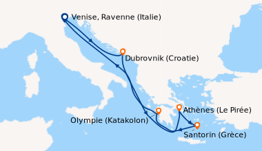 Itinéraire de la croisière Venise, Ravenne (Italie), Dubrovnik (Croatie)...
