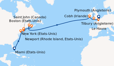 Itinéraire de la croisière Miami (Etats-Unis), En mer, En mer, New York ...
