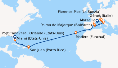 Itinéraire de la croisière Direction Miami