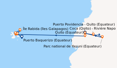 Itinéraire de la croisière Galapagos et Amazonie