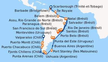 Itinéraire de la croisière Valparaíso (Chili), En mer, Playa del Carmen ...